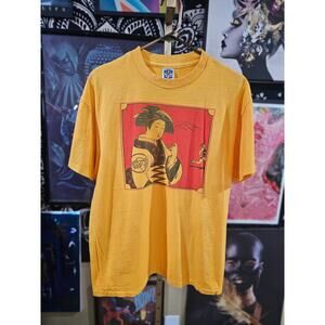 Rare Nike Cascade Run Off Geisha Yellow Single Stitch Reprint Tee AOP Size L